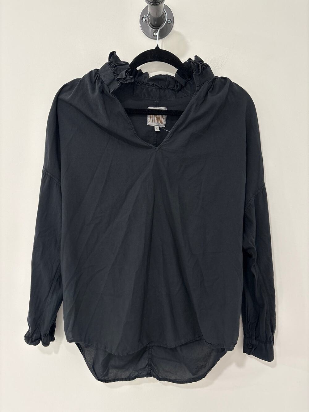 A Shirt Thing Black Long Sleeve Popover Cotton Blouse Size S0